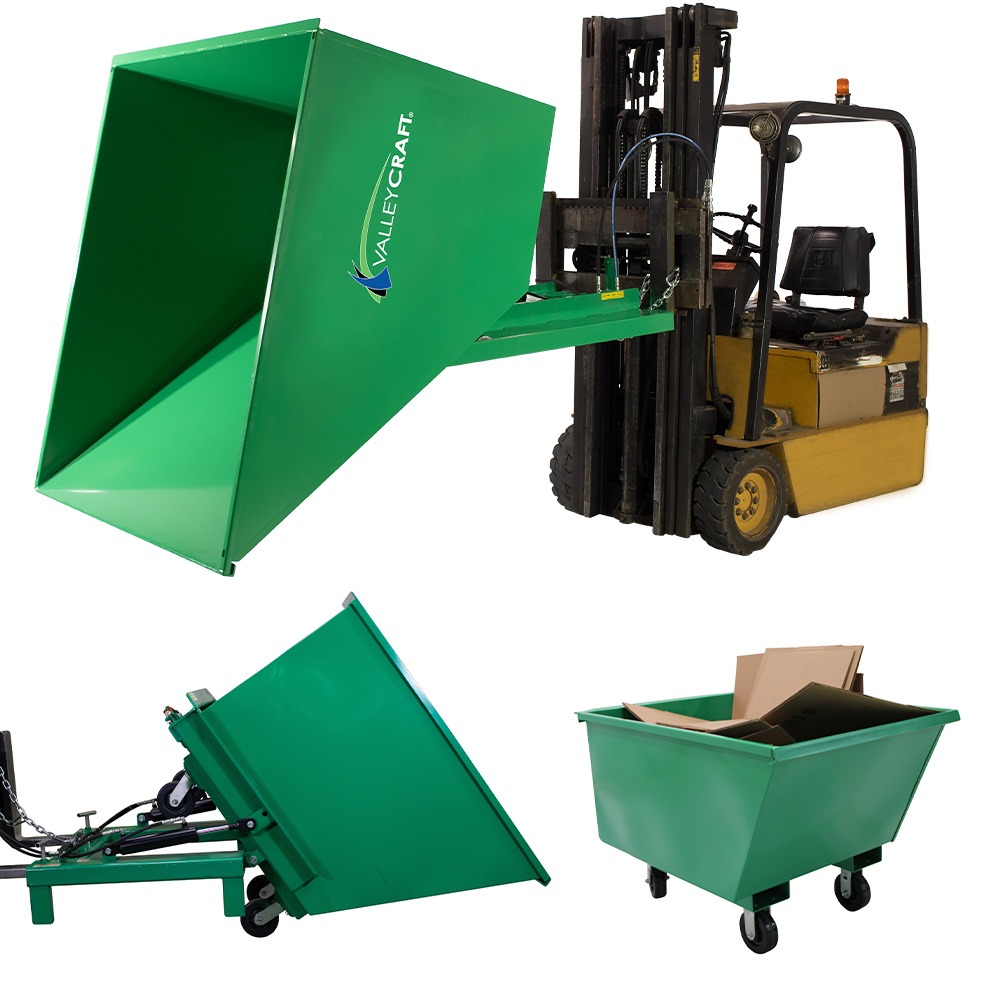 Valley Craft Powered Self-Dumping Forklift Attachments and Mobile Hoppers