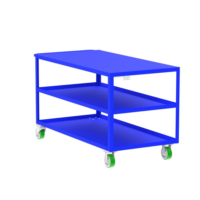 3-Shelf 12 Gauge Utility Cart, 60x30", Flat Top, Blue