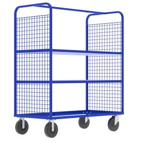 2-Sided Stock Picking Cage Cart, (2) Shelves, Blue