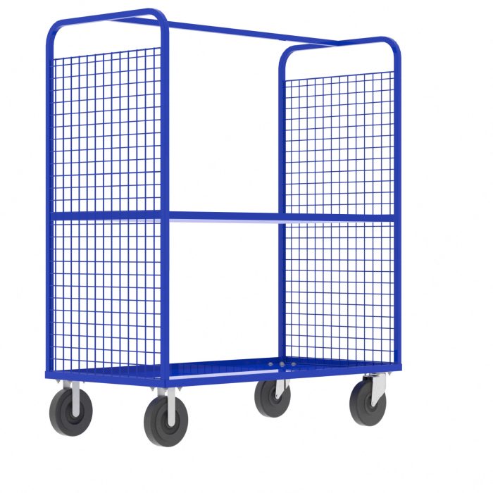 2-Sided Stock Picking Cage Cart, (1) Shelf, Blue