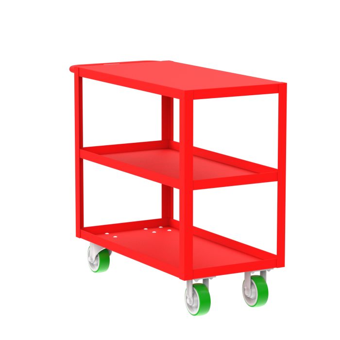 3-Shelf 12 Gauge Utility Cart, 36x18", Flat Top, Red