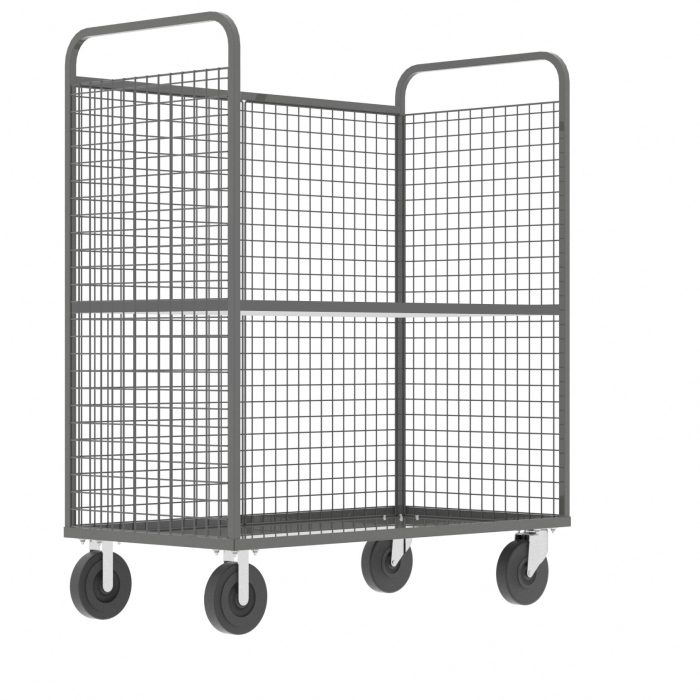 3-Sided Stock Picking Cage Cart, (1) Shelf, Gray