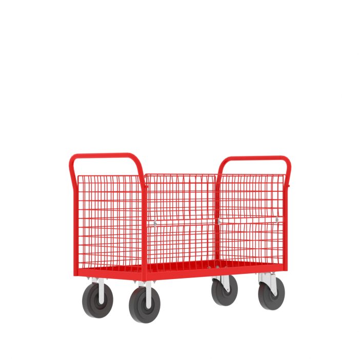 4-Sided Platform Cage Cart, 48x24", Red
