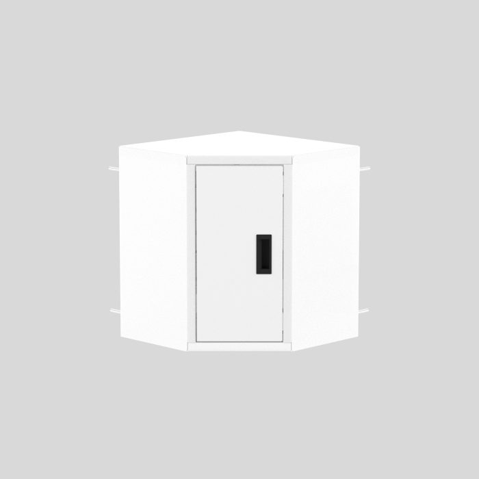 Corner Wall Cabinet, left hinge with shelf, White