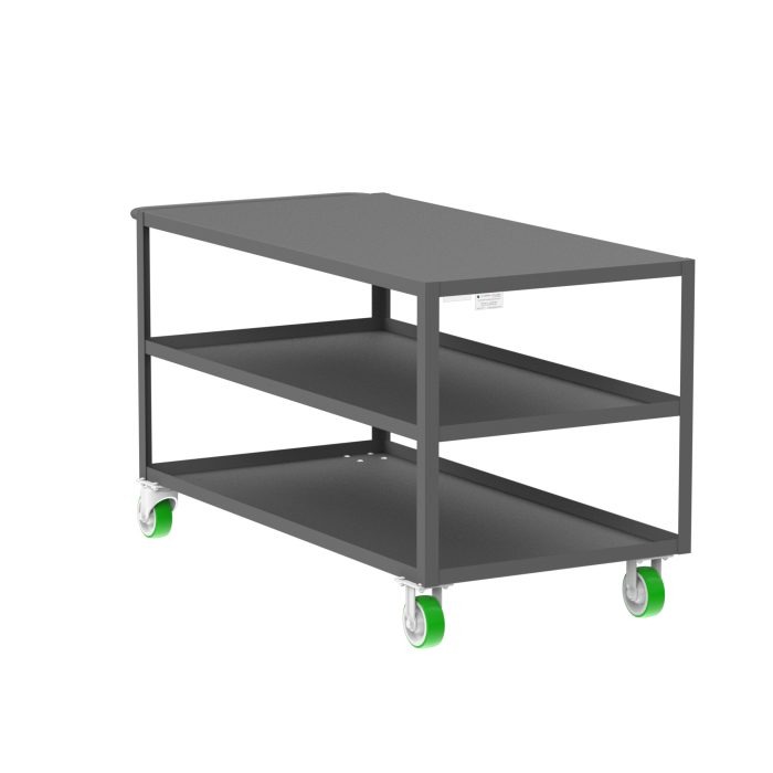 3-Shelf 12 Gauge Utility Cart, 60x30", Flat Top, Gray